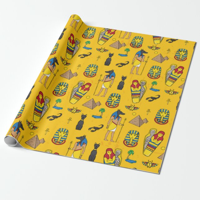 Seamless pattern with egyptean elements such as an wrapping paper (Unrolled)