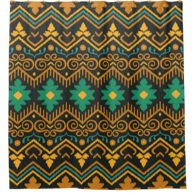Seamless pattern with embroidery. Ikat Fabric. Eth Shower Curtain (Front)