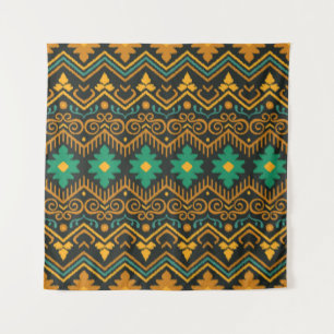 Seamless pattern with embroidery. Ikat Fabric. Eth Tapestry