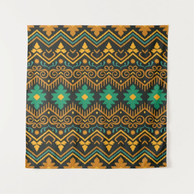 Seamless pattern with embroidery. Ikat Fabric. Eth Tapestry (Front)