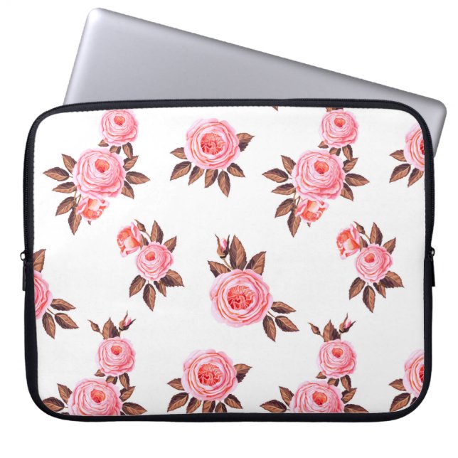 Seamless pattern with english rosesbeautiful,black laptop sleeve (Front)