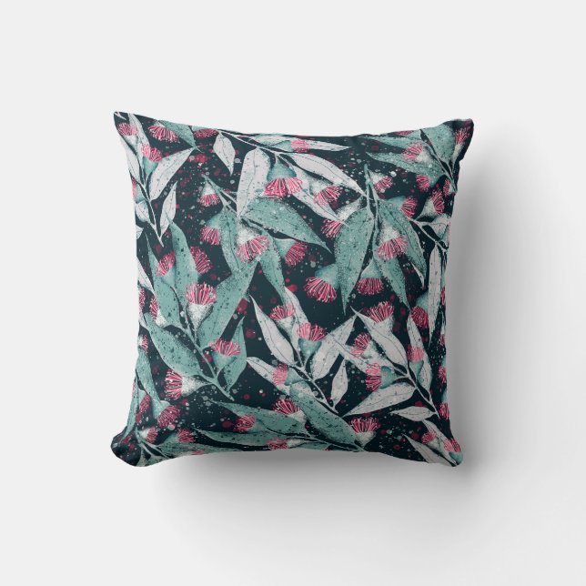 Seamless pattern with eucalyptus leaves and flower cushion (Front)