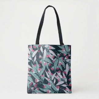 Seamless pattern with eucalyptus leaves and flower tote bag
