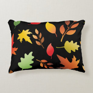 Seamless pattern with fallen autumn leaves and col decorative cushion