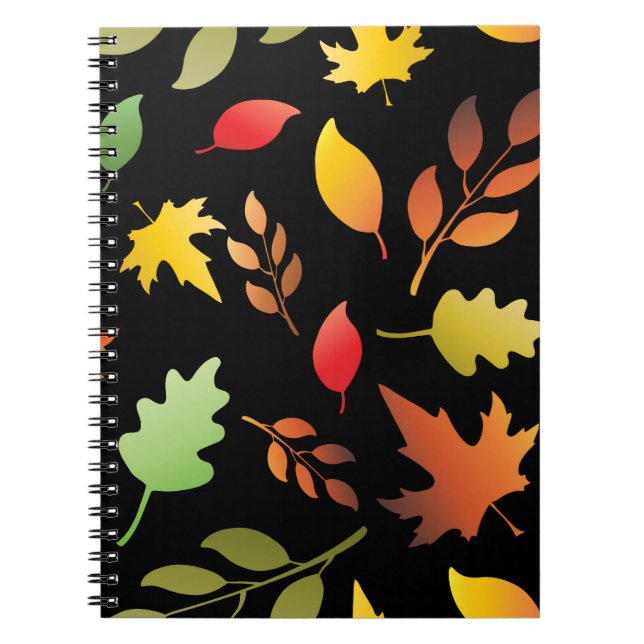 Seamless pattern with fallen autumn leaves and col notebook (Front)