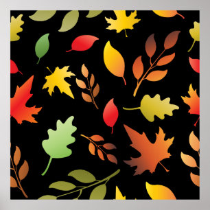 Seamless pattern with fallen autumn leaves and col poster