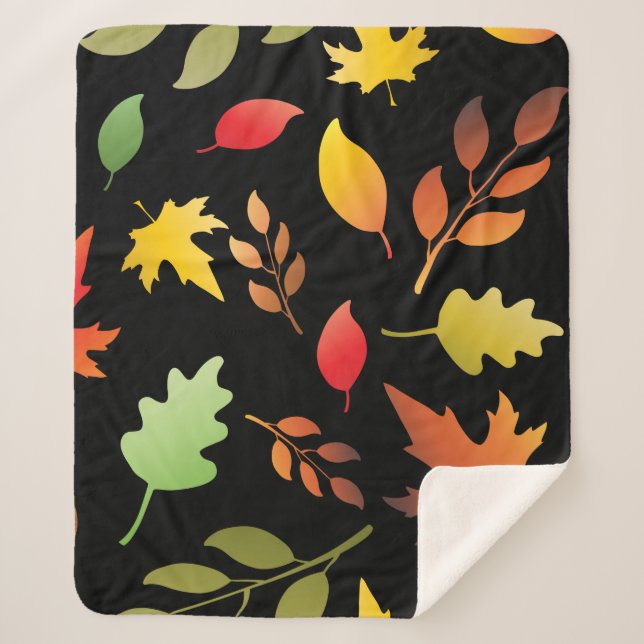 Seamless pattern with fallen autumn leaves and col sherpa blanket (Front)