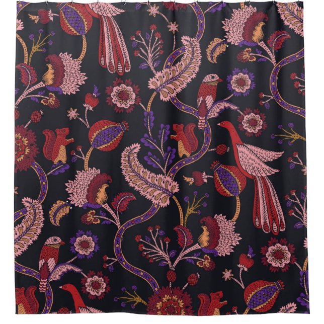 Seamless pattern with fantasy flowers, natural wal shower curtain (Front)
