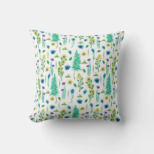 Seamless pattern with fern and flowers cushion