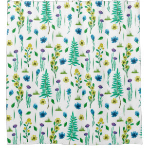 Seamless pattern with fern and flowers shower curtain