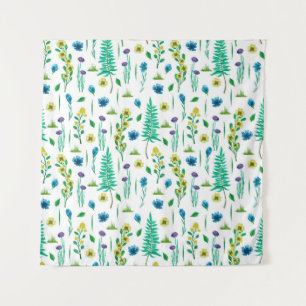 Seamless pattern with fern and flowers tapestry