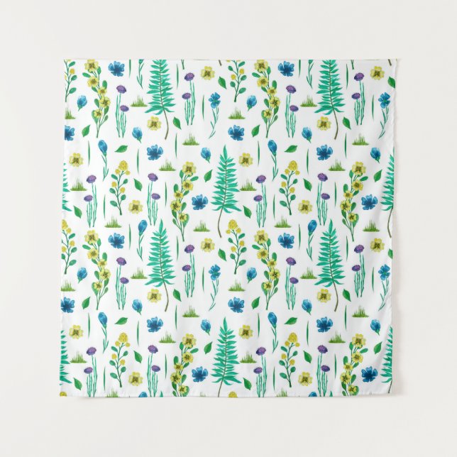 Seamless pattern with fern and flowers tapestry (Front)