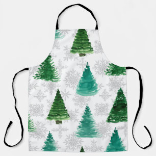 Seamless pattern with fir tree and snowflakes. Wat Apron
