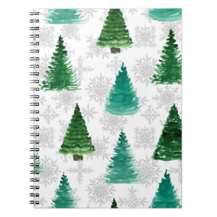 Seamless pattern with fir tree and snowflakes. Wat Notebook