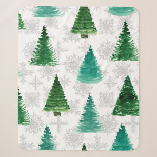 Seamless pattern with fir tree and snowflakes. Wat Sherpa Blanket