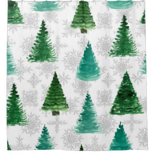 Seamless pattern with fir tree and snowflakes. Wat Shower Curtain