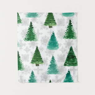 Seamless pattern with fir tree and snowflakes. Wat Tapestry