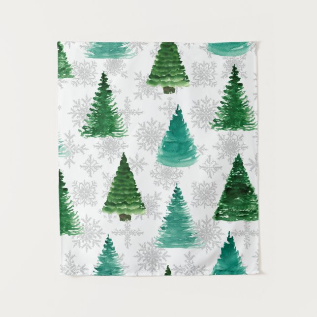 Seamless pattern with fir tree and snowflakes. Wat Tapestry (Front)
