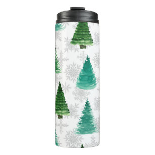 Seamless pattern with fir tree and snowflakes. Wat Thermal Tumbler