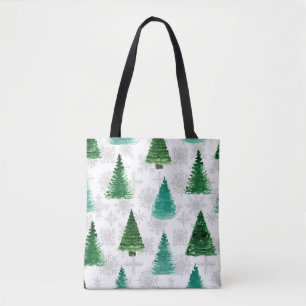 Seamless pattern with fir tree and snowflakes. Wat Tote Bag