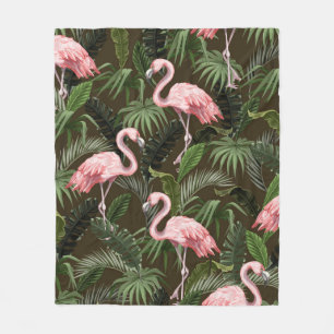 Seamless pattern with flamingo and tropical leaves fleece blanket