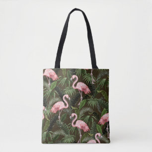 Seamless pattern with flamingo and tropical leaves tote bag
