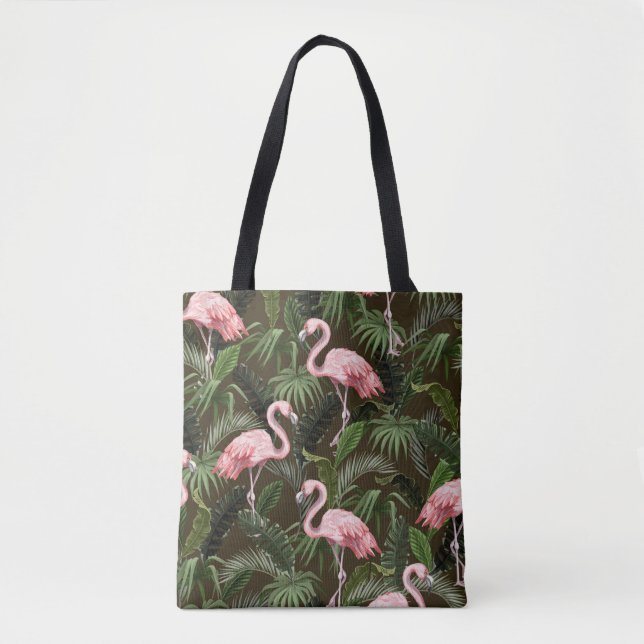 Seamless pattern with flamingo and tropical leaves tote bag (Front)
