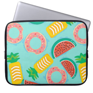 Seamless pattern with floats in the pool. Pineappl Laptop Sleeve