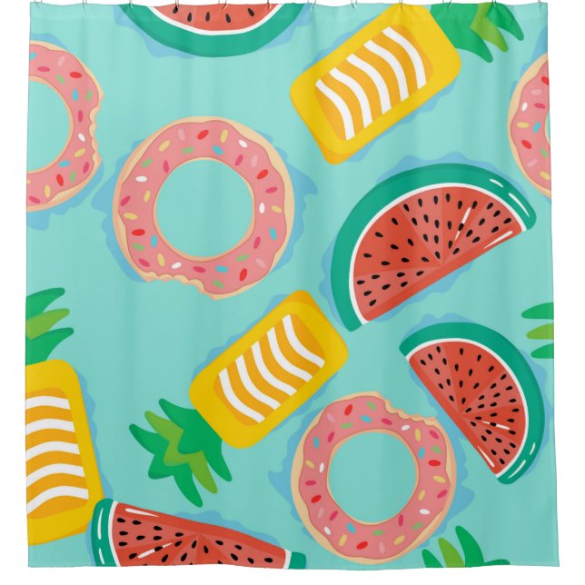 Seamless pattern with floats in the pool. Pineappl Shower Curtain (Front)