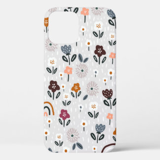 Seamless pattern with floral rainbows and hand dra iPhone 12 case