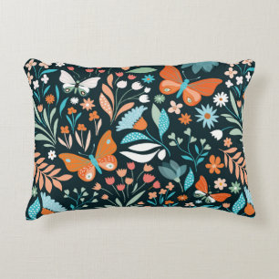 Seamless pattern with flowers and butterflies decorative cushion