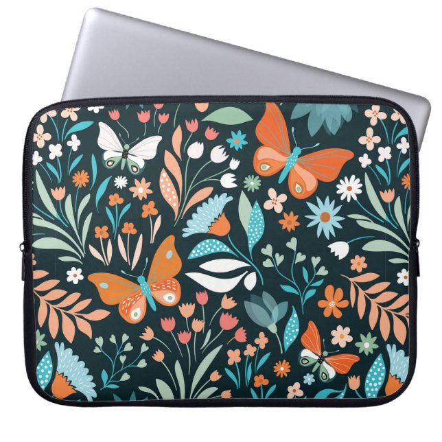 Seamless pattern with flowers and butterflies laptop sleeve (Front)