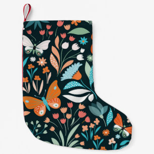Seamless pattern with flowers and butterflies small christmas stocking