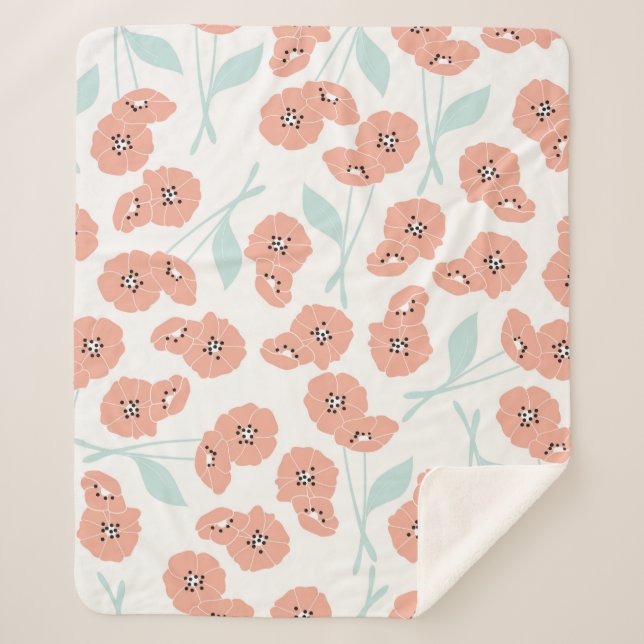Seamless pattern with flowers and floral elements, sherpa blanket (Front)