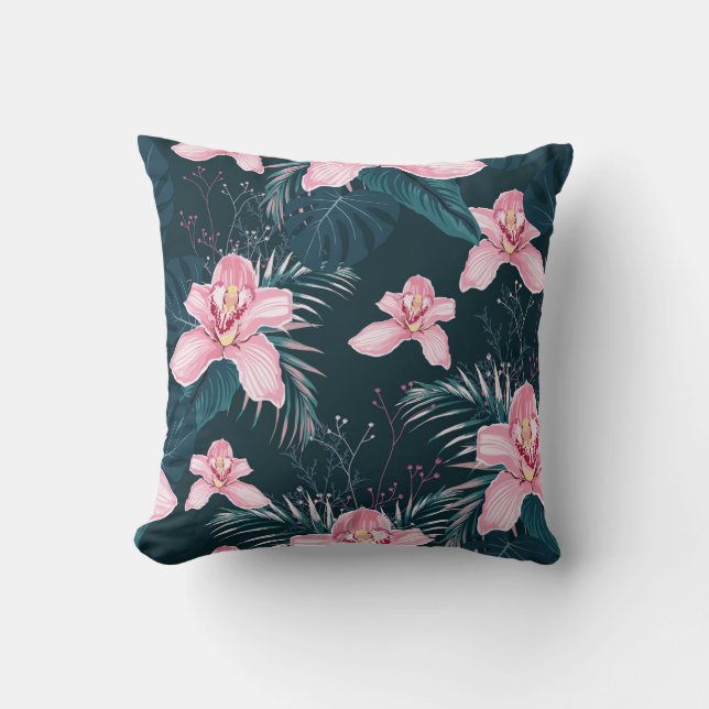 Seamless pattern with flowers Orchid, colorful tro Cushion (Front)