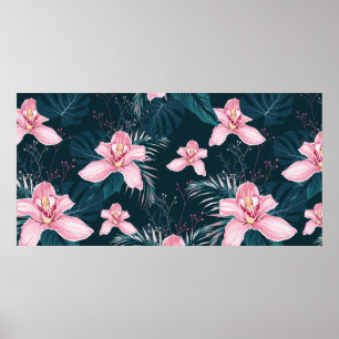 Seamless pattern with flowers Orchid, colorful tro Poster