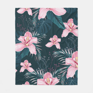 Seamless pattern with flowers Orchid, colourful tr Fleece Blanket