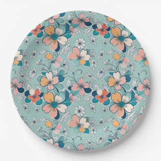 Seamless pattern with flowers paper plate