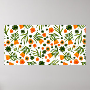 Seamless pattern with folk art flowers poster