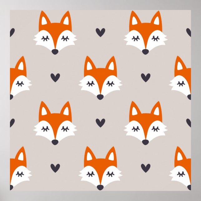 Seamless pattern with fox faces. Hand drawn repeat Poster (Front)