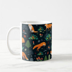Seamless pattern with Foxes, trees, leaves, mushro Coffee Mug