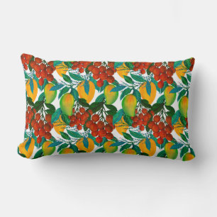 Seamless pattern with fresh bright exotic mango ra lumbar cushion