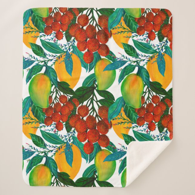 Seamless pattern with fresh bright exotic mango ra sherpa blanket (Front)