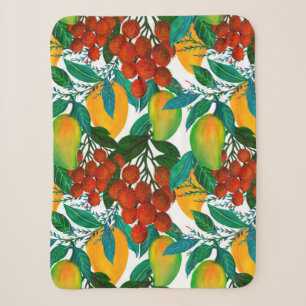 Seamless pattern with fresh bright exotic mango ra sherpa blanket