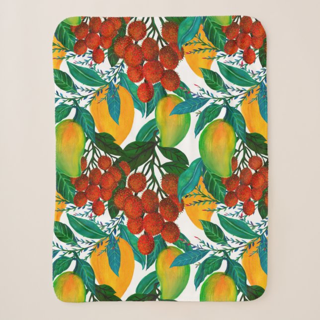 Seamless pattern with fresh bright exotic mango ra sherpa blanket (Front)