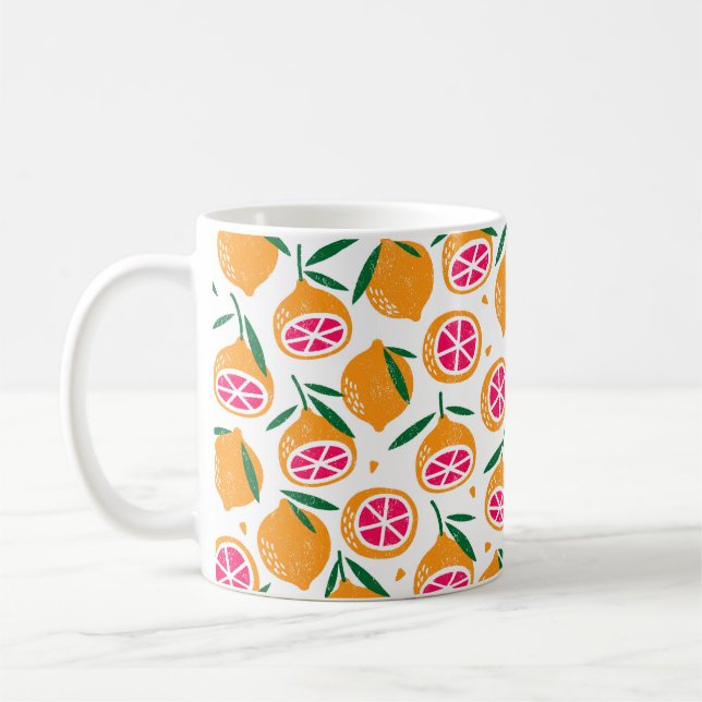 Seamless pattern with fruits. Stamp textured. Coffee Mug (Left)