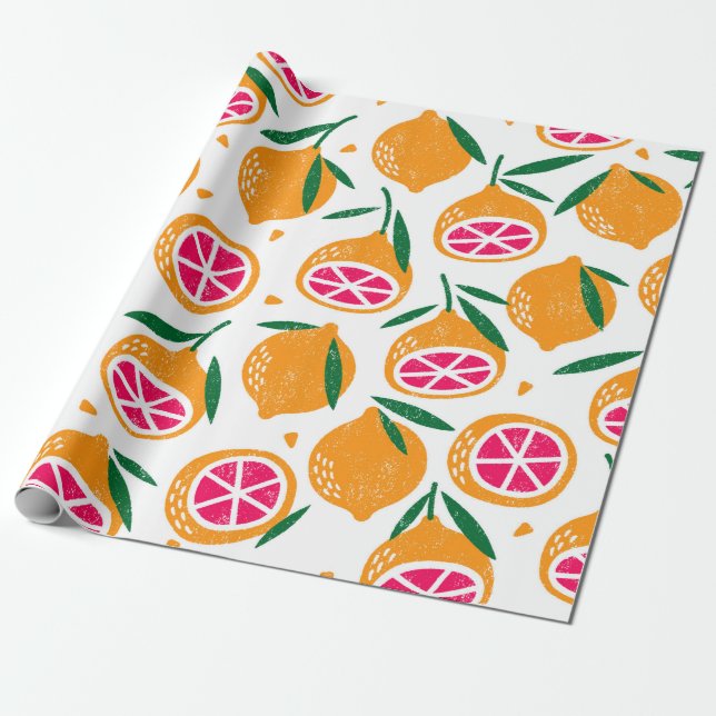 Seamless pattern with fruits. Stamp textured. Wrapping Paper (Unrolled)