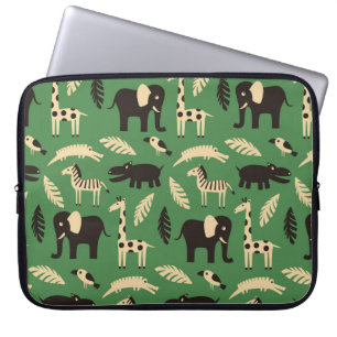 Seamless pattern with funny African animals and pl Laptop Sleeve