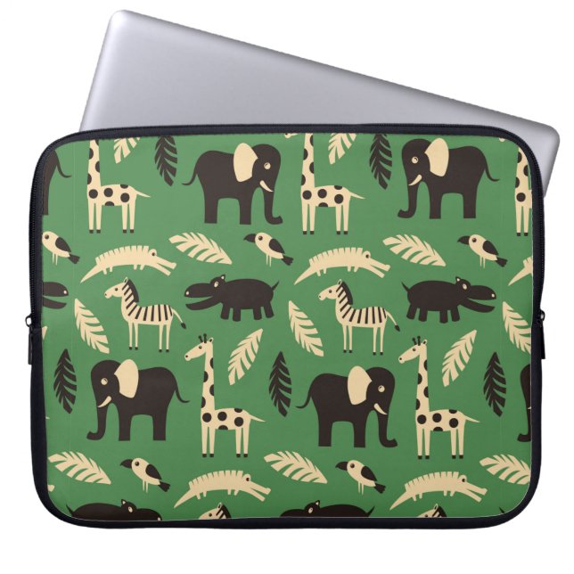 Seamless pattern with funny African animals and pl Laptop Sleeve (Front)