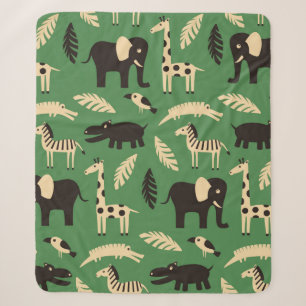 Seamless pattern with funny African animals and pl Sherpa Blanket